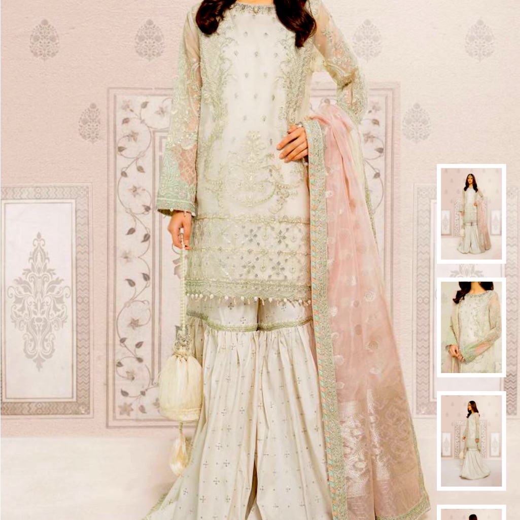Maria B Original 3 Piece Organza White Gharara Kameez Set Extra Large Xl